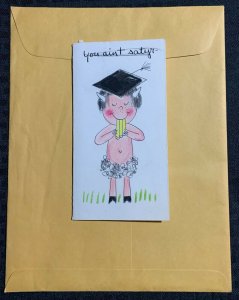 YOU AINT SATYR Cartoon Pan in Cap Playing Flute 4x7 Greeting Card Art #G4356