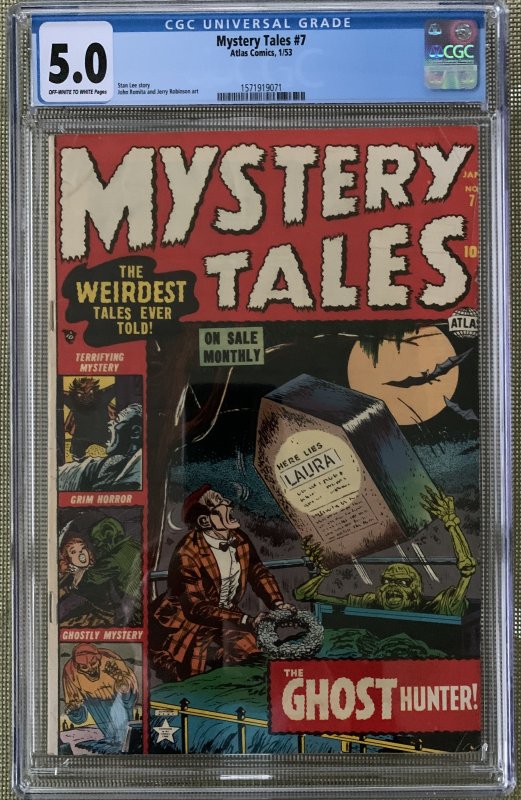 MYSTERY TALES #7 CGC 5.0 O/W to WHITE PAGES! RISING CORPSE COVER STAN LEE ROMITA