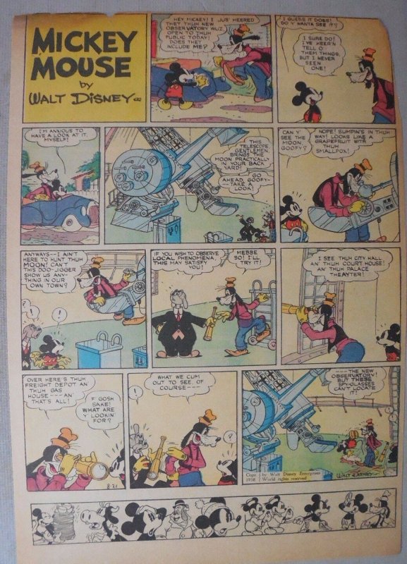 Mickey Mouse Sunday Page by Walt Disney from 8/21/1938 Tabloid Page Size 