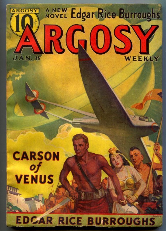 Argosy Pulp January 8 1938- Carson of Venus- Burroughs VG+