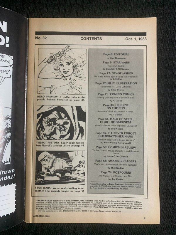 1983 AMAZING HEROES Comic Magazine #32 VG/FN 5.0 Star Wars / Doctor Doom