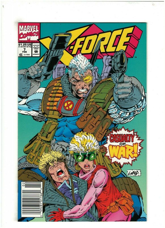 X-Force #7 NM- 9.2 Newsstand Marvel 1992 Cable vs. Sauron, Rob Liefeld 