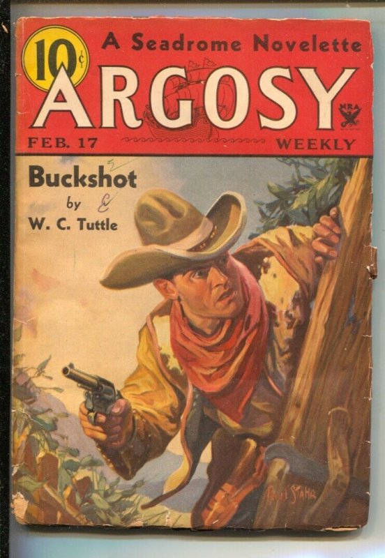 Argosy Pulp 2/17/1934-Paul Stahr western cover-Buckshot by W.C. Tuttle-Adve...