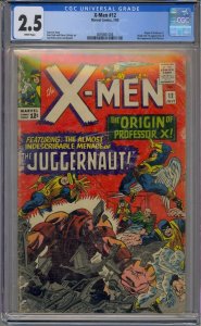 The X-Men #12 (1965) CGC 2.5 - Origin of Professor X, 1st app of the Juggernaut