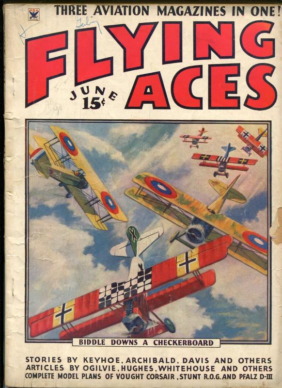 Flying Aces 6/1934-bedsheet edition-WWI aviation pulp thrills-VG MINUS