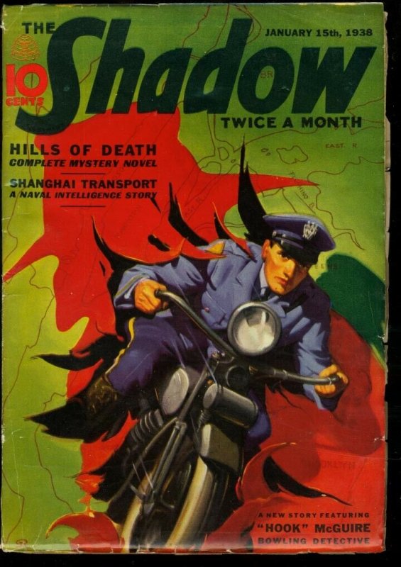 SHADOW 1938 JAN 15-MOTORCYCLE POLICEMAN COVER-PULP VF-