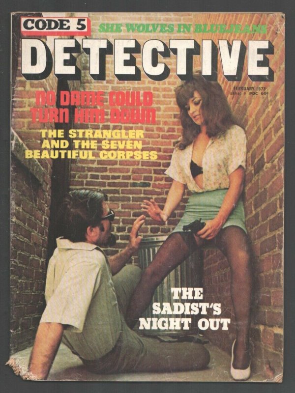 Code 5 Detective 2/1973-Gun Moll in stockings photo cover-She Wolves in Blue...