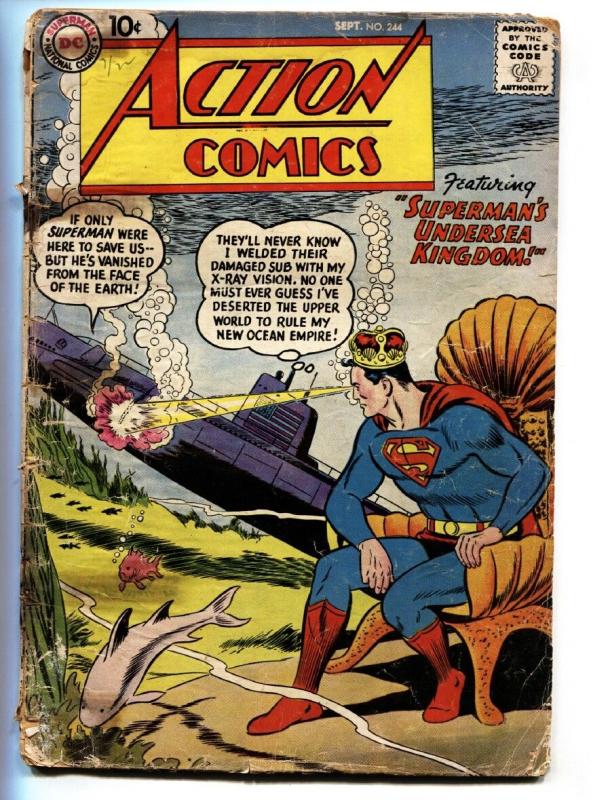 ACTION COMICS #244 1958-DC-SUPERMAN SUBMARINE-SHARK-fr