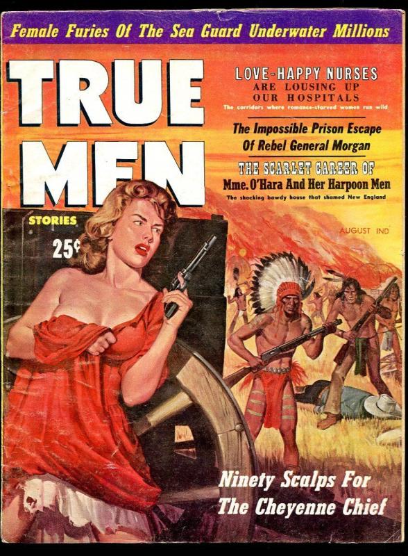 TRUE MEN MAGAZINE AUGUST 1959-O'HARA-GENERAL MORGAN-CHEYENNE-VG+