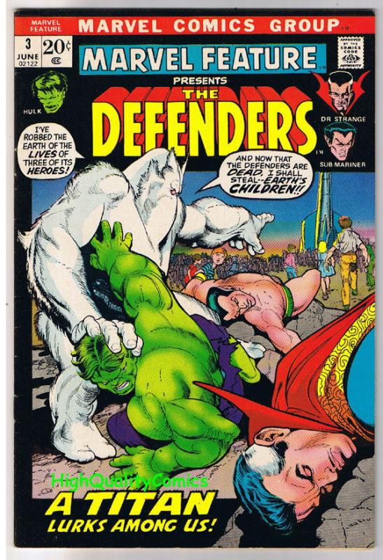 MARVEL FEATURE #3, FN+, Defenders, Hulk, Dr Strange, 1971, more in store