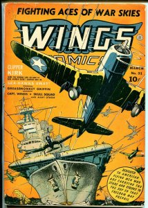 Wings #31 1943-Fiction House-aircraft carrier battle cover-Skull Squad-G