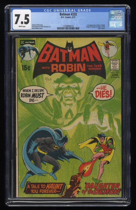 Batman #232 CGC VF- 7.5 White Pages 1st Appearance Ra's al Ghul!