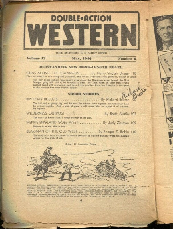 Double Action Western 5/1946 Columbia-Autographed on title page by author Ric...