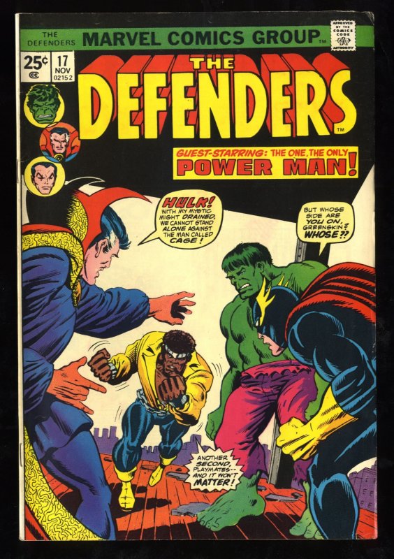 Defenders #17 FN+ 6.5 Hulk Dr. Strange Luke Cage 1st Wrecking Crew!