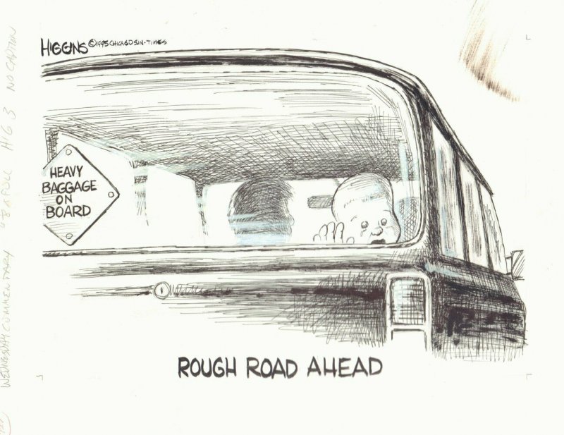 Heavy Baggage on Board / Rough Road Ahead Chicago Sun-Times art by Jack Higgins