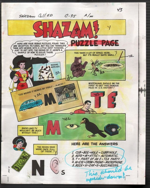 Hand Painted Color Guide-Capt Marvel-Shazam-C35-1975-DC-page 43-puzzle-VG/FN