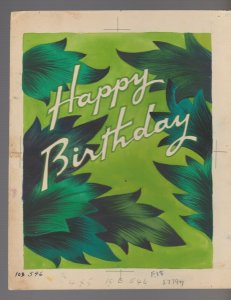 HAPPY BIRTHDAY lettering with Green Leaves 2pcs 7.25x10 Greeting Card Art #B546