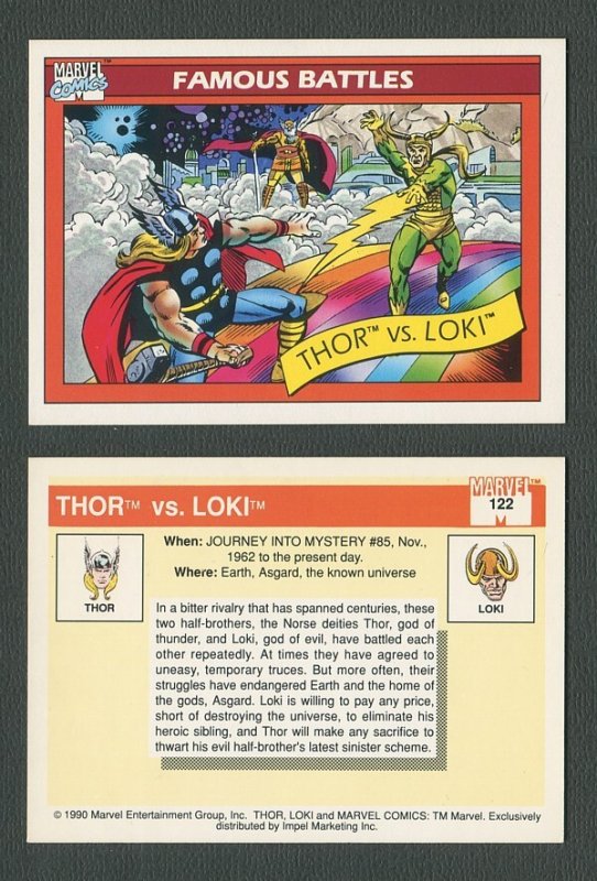1990 Marvel Comics Card  #122 ( Thor vs Loki )  NM+
