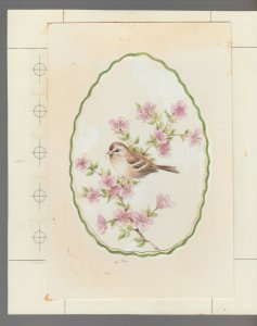 HAPPY EASTER Egg Shaped Bird with Pink Flowers 7x8.25 Greeting Card Art #E2429