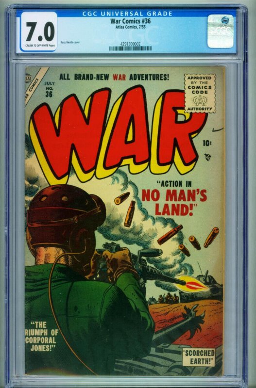 War #36 CGC 7.0 1955-Atlas-Russ Heath-Gene Colon WWII story-4291309002