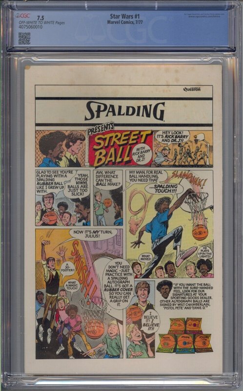 STAR WARS #1 CGC 7.5 1977 MARVEL COMICS