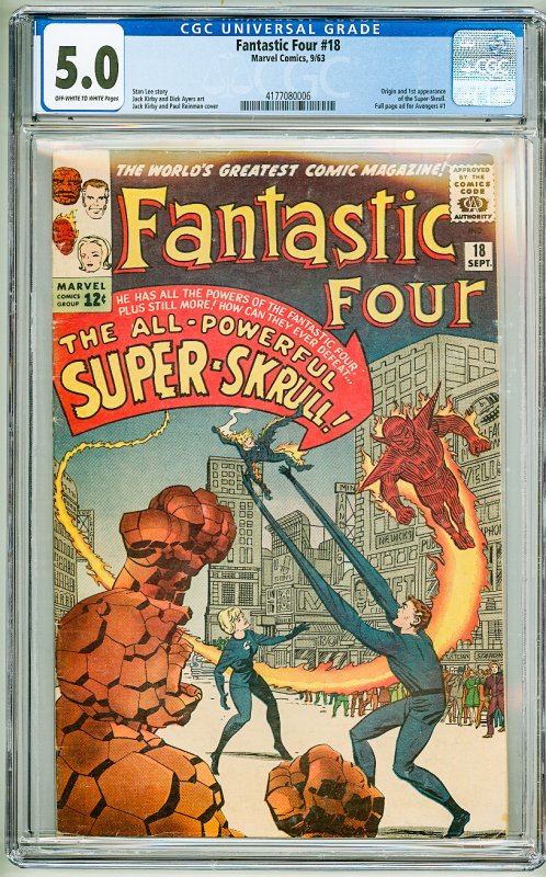 Fantastic Four #18 (1963) CGC 5.0! OWW Pgs! 1st Appearance of the Super-Skrull!