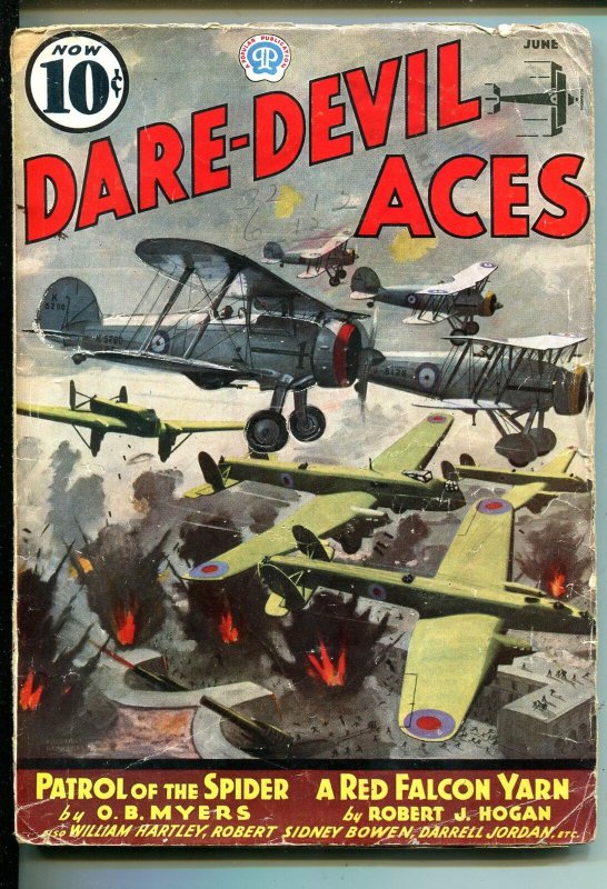 DARE-DEVIL ACES 06/1937-POPULAR PUBS-RED FALCON-AVIATION PULP-pr/fr