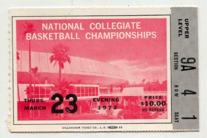 NCAA Final Four Basketball Championship Ticket Stub March 23 1972