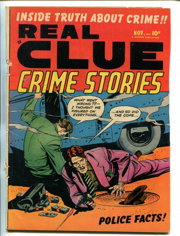 REAL CLUE CRIME STORIES VOL 5 #9 1950-HILLMAN-GUNFIGHT COVER-KRIGSTEIN ART-vg-