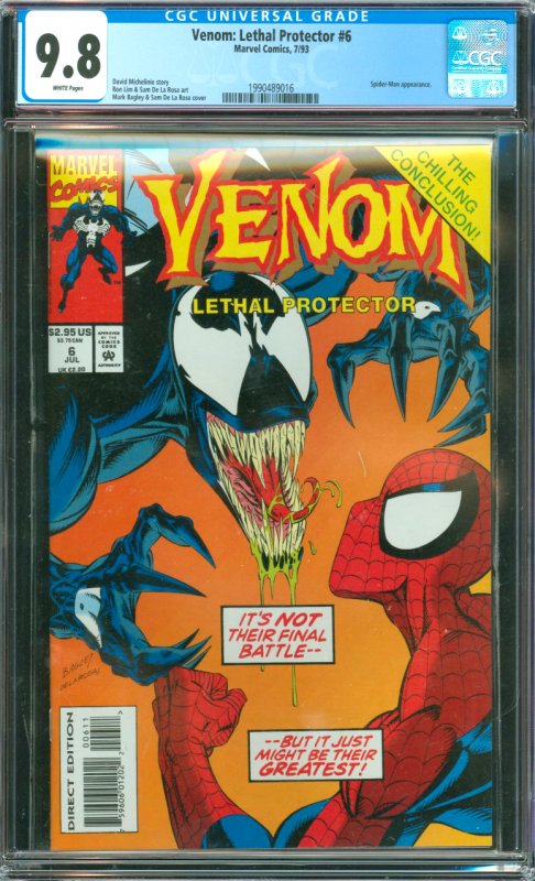 Venom: Lethal Protector #6 CGC Graded 9.8 Spider-Man appearance.