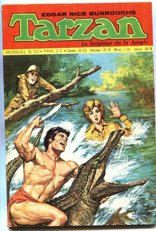 TARZAN #52-FRENCH EDITION-1972-RUSS MANNING ART-CROCODILE ATTACK COVER