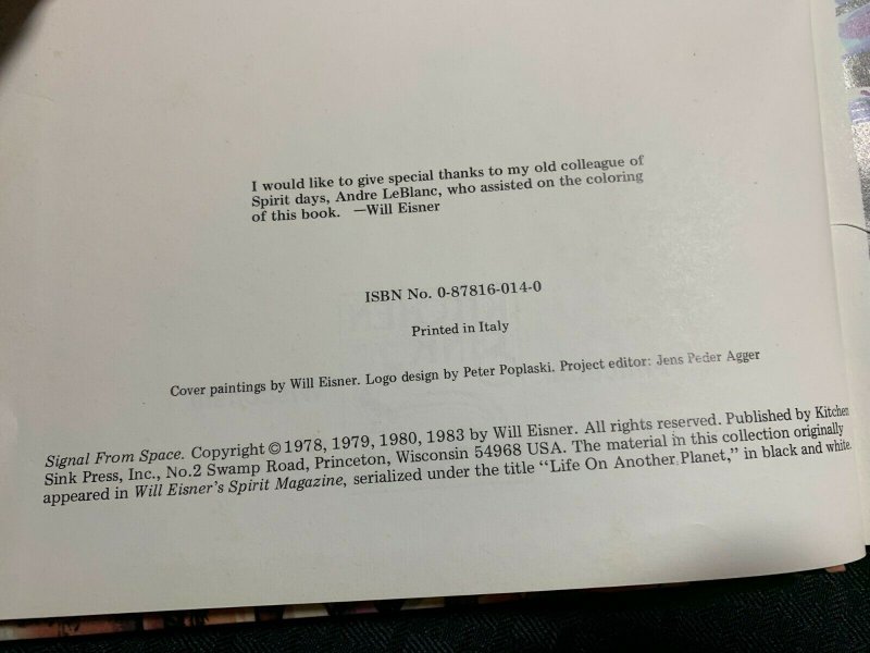 1983 SIGNAL FROM SPACE Will Eisner HC FN 6.0 Kitchen Sink / Fisherman Collection