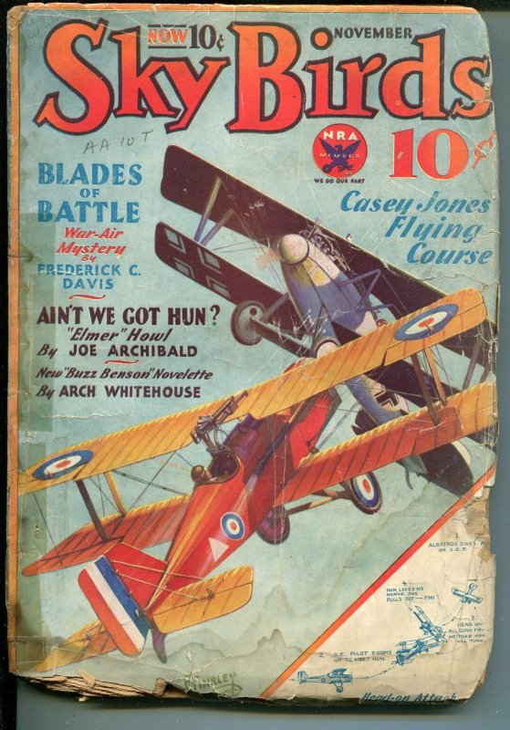 Sky Birds 11/1933-aviation pulp-Tinsley cover-Buzz Benson-Whitehouse-P