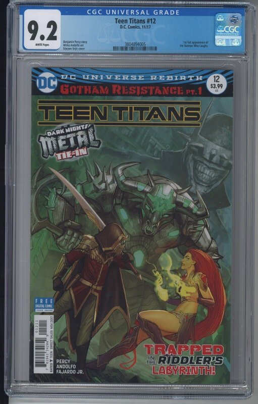 Teen Titans 12 CGC 9.2 NM 1st App Batman Who Laughs 2017 Robin Starfire DCU HBO