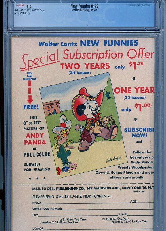 New Funnies (Walter Lantz) 129  CGC 8.5 from 1947!