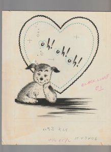 Vintage VALENTINE Dog You're Stimulatin #3406 Greeting Card Original Art 2pcs