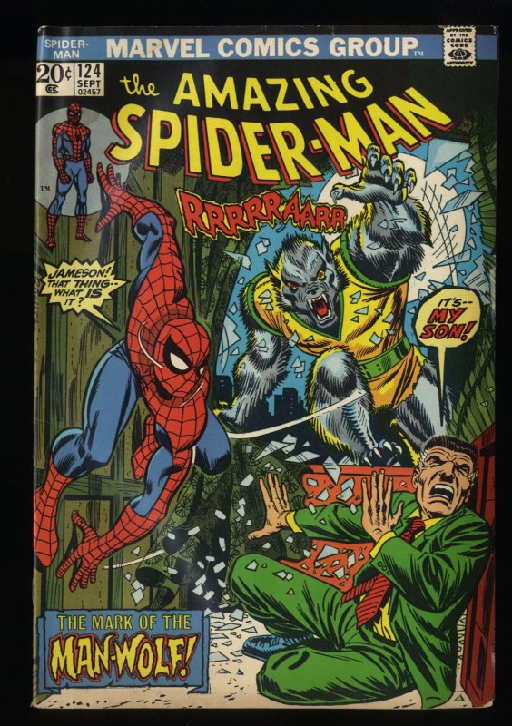 Amazing Spider-Man #124 VG+ 4.5 1st Appearance Man-Wolf!