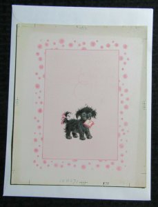 NEW BABY Cute Black Puppy w/ Pink Bow & Note 8.25x10 Greeting Card Art #571