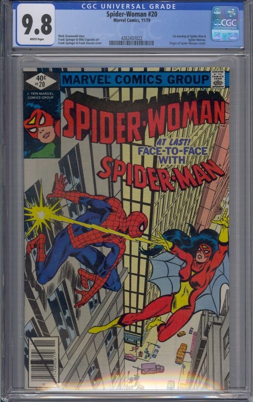 SPIDER-WOMAN #20 CGC 9.8 1ST MEETING SPIDER-MAN SPIDER-WOMAN WHITE PAGES 7022