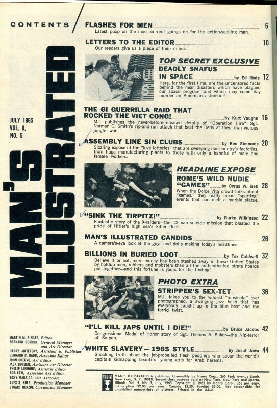 Man's Illustrated Magazine July 1965- Nudie Games- Space Program Snafus