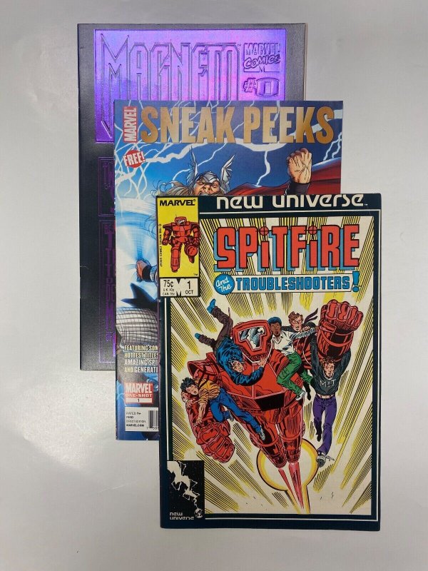 3 MARVEL COMICS Magneto #0 Marvel Sneak Peeks #1 Spitfire #1 4KM5