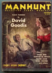 Manhunt Pulp December 1953- Black Pudding- crime fiction G/VG