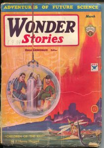 Wonder Stories 3/1934-Gernsback-Frank R Paul cover-prophetic pulp fiction-G