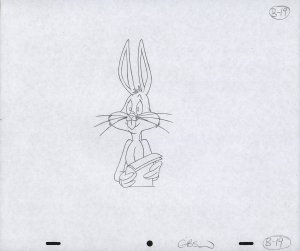 Bugs Bunny Animation Pencil Art - B-19 - Holding Papers - Worried Look