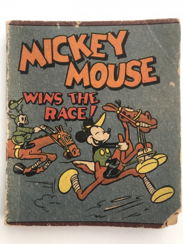 Mickey Mouse wins the Race-VG,1934 rare 3x3.5in