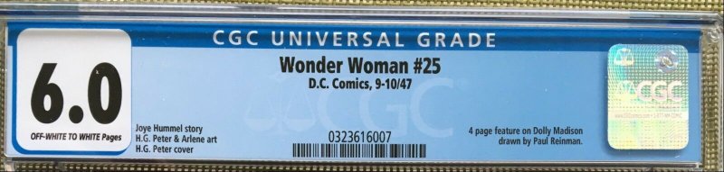 WONDER WOMAN #25 CGC 6.0 -- O/W TO WHITE PAGES! DOLLY MADISON H.G. PETER COVER