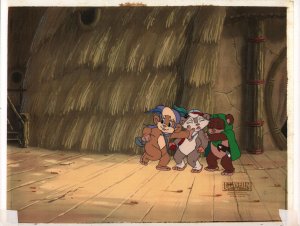 Star Wars: Ewoks Animation Cell Over Xeroxed Background - Pushed Around