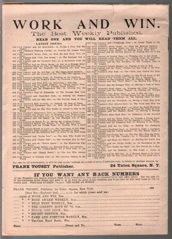 Work And Win 2/14/1908-Frank Tousey-Boy Circus Star-elephant-G