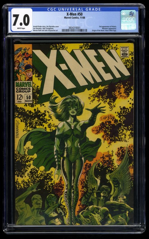 X-Men #50 CGC FN/VF 7.0 White Pages 1st Polaris Cover 2nd appearance!