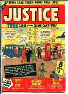 Justice #19 1951-Atlas-gas station-gas pumps-1st Thor appearance-VG